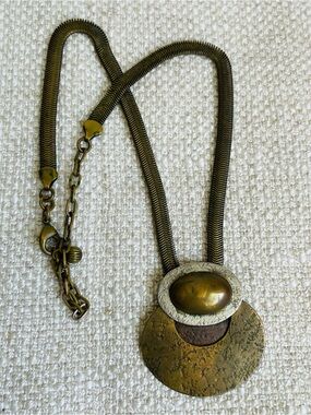 Marjorie Baer Vintage Mixed Metals Pendant Necklace 19" L